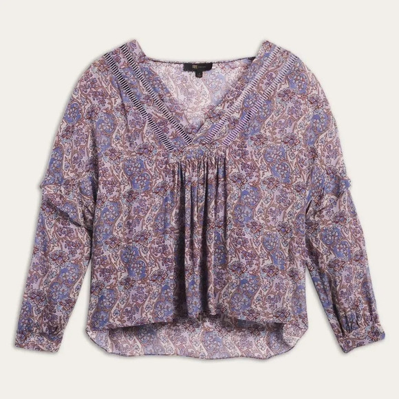 FRYE Long Sleeve Printed Blouse in Violet Dusk - Picture 4 of 7